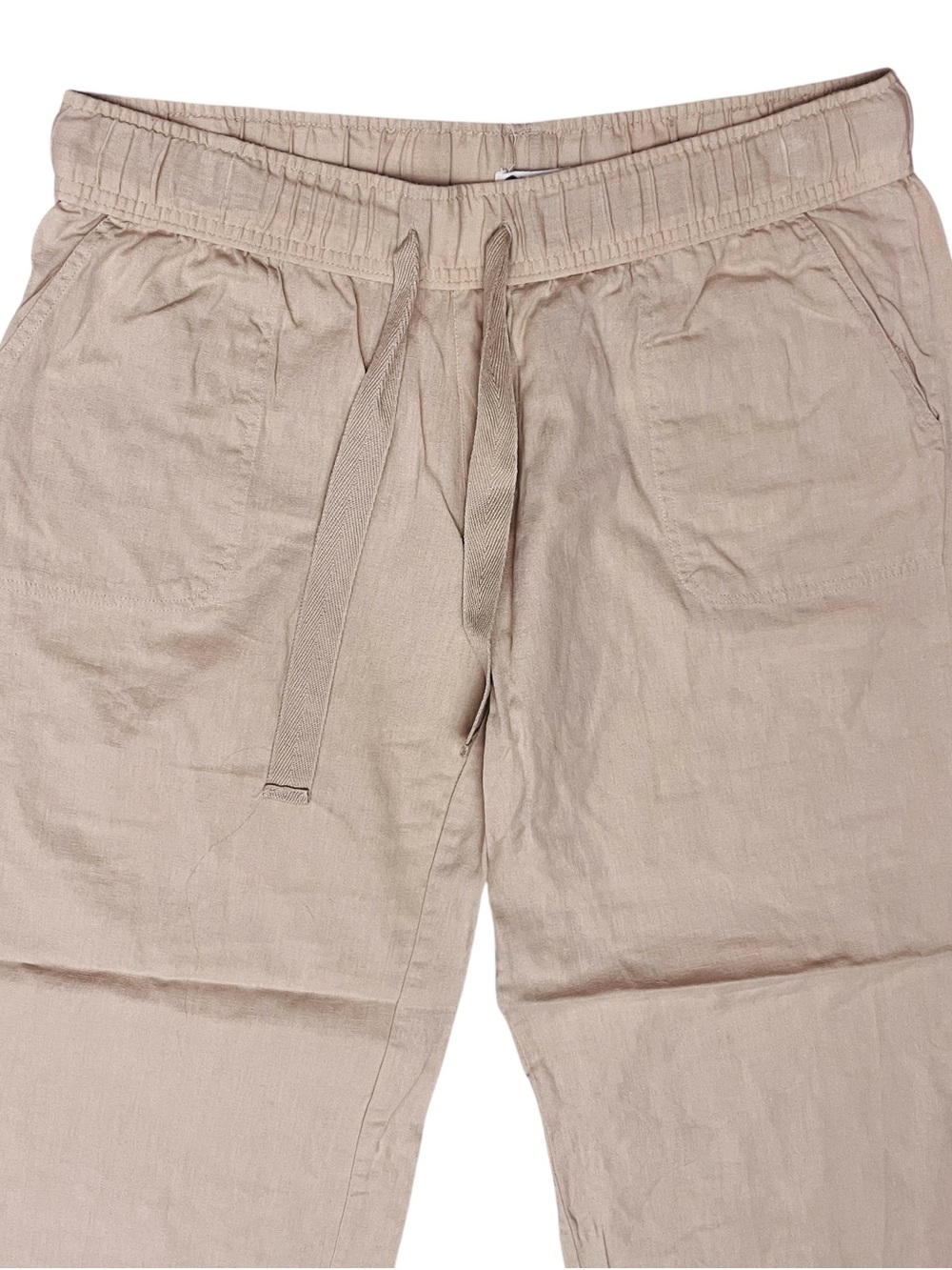 Lagaci  Crop Pants Linen Blend Tan Beach Drawstring Elastic Pull On Pockets Sz L - Picture 3 of 12